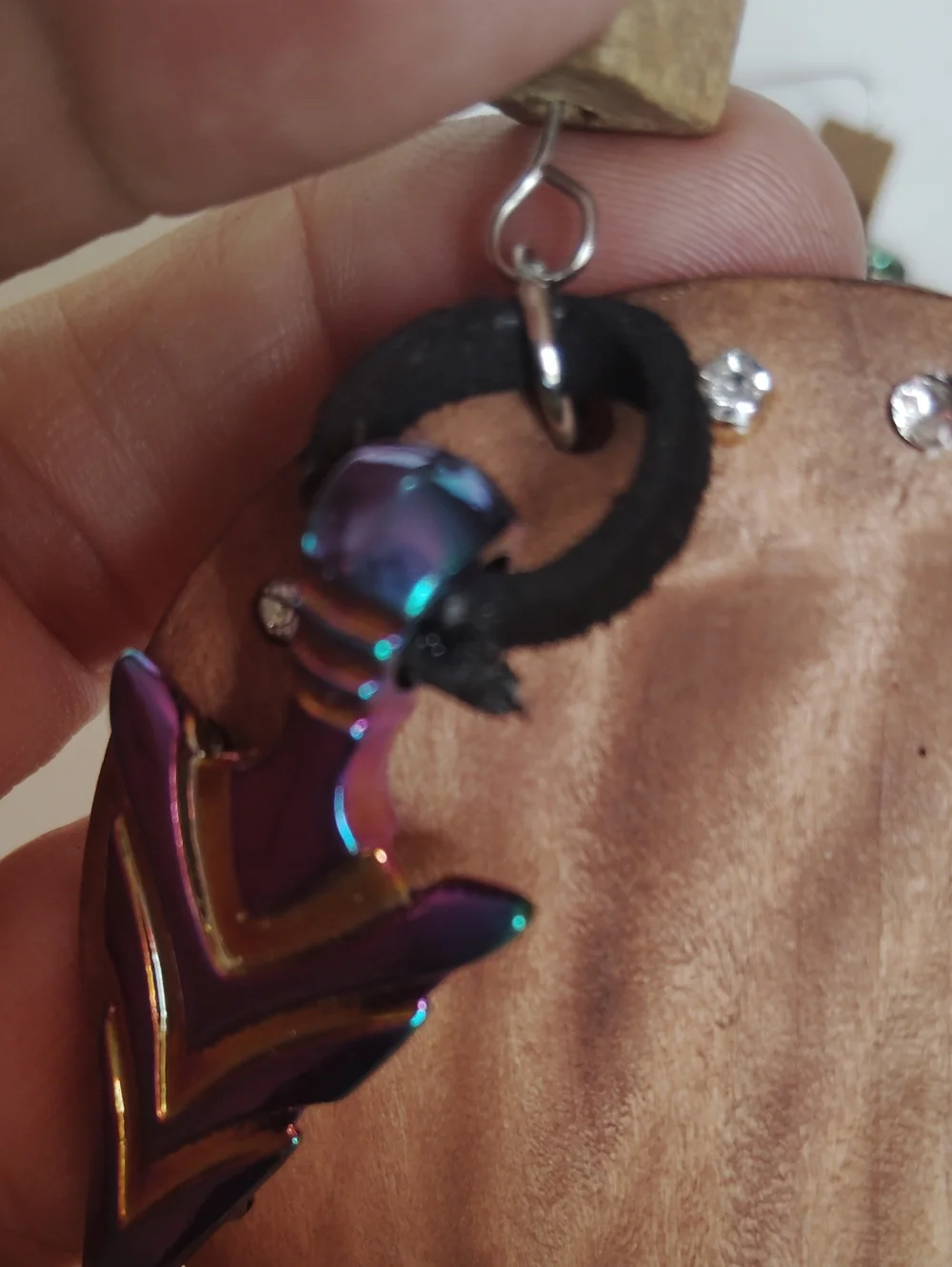New Handmade Iridescent Arrow Drop Pierced Earrings On Wood Discs Lightweight